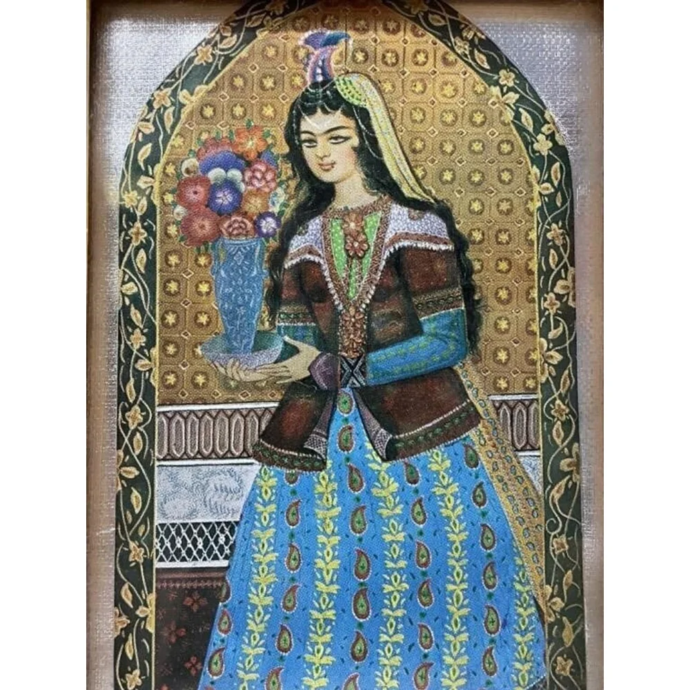 Persian Khatam Inlay Frame w/ Qajar Style Miniature Art Print 6.75x8.125